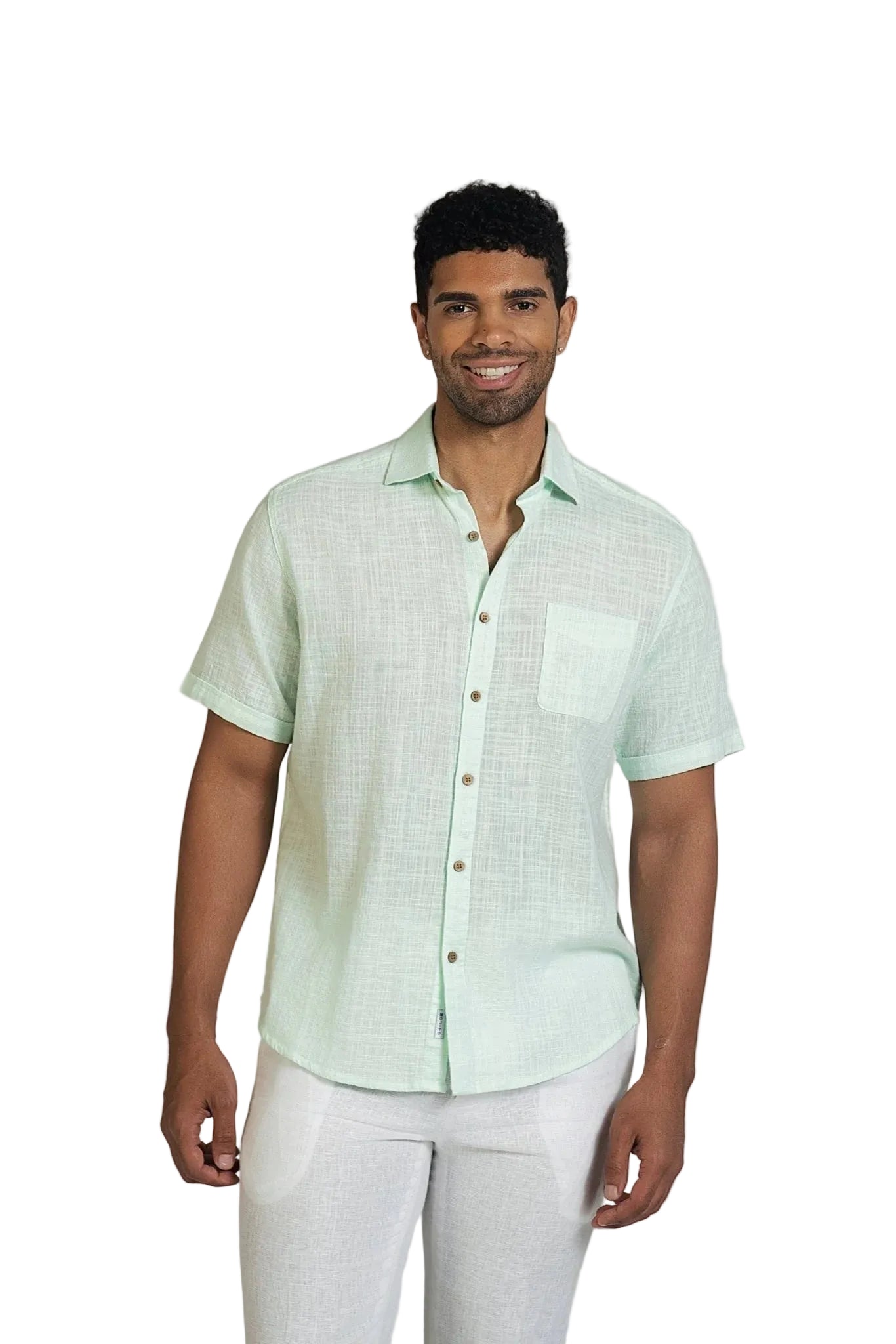 Men's S/S Light Mint Solid Button Down Crosshatch Shirt