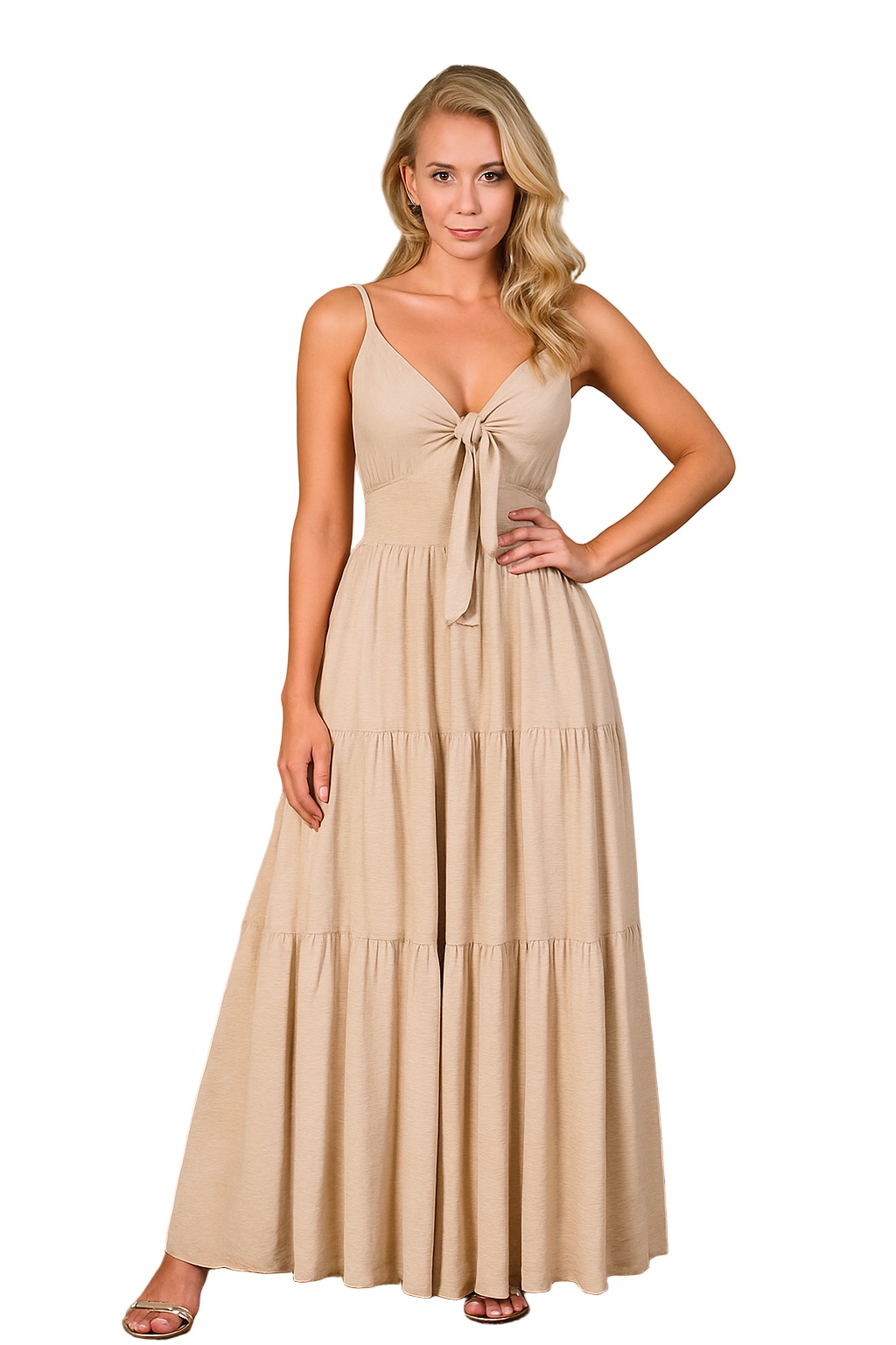Vestido Maxi Beige Elegante - Fluido y Versátil