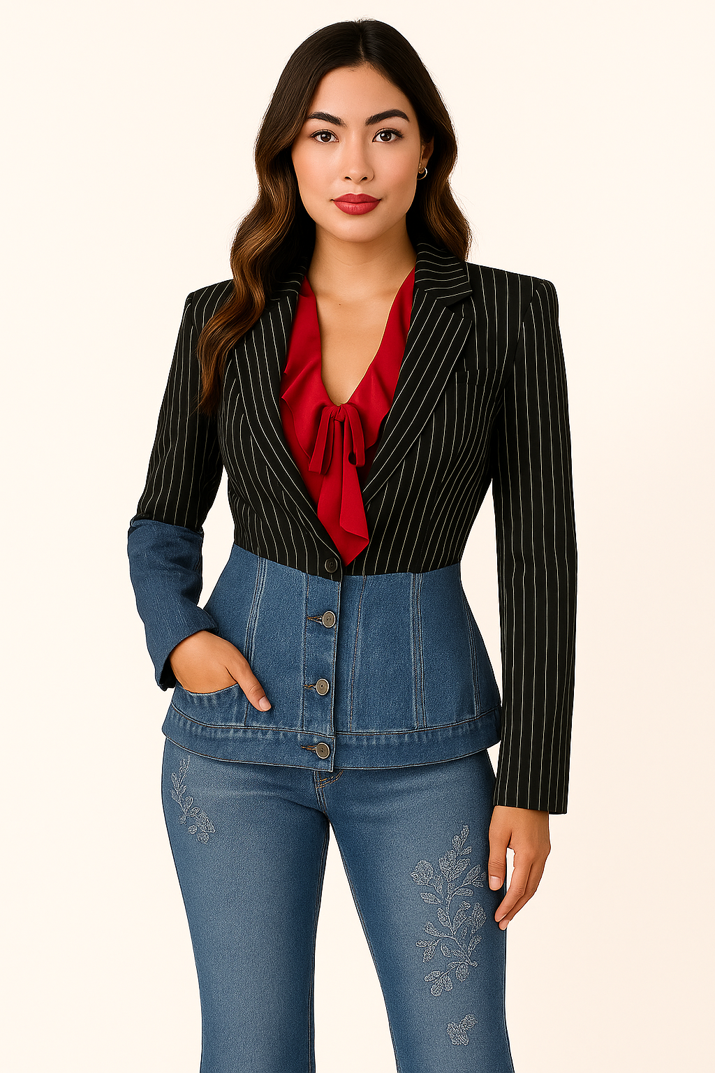 Blazer Corset Denim & Rayas