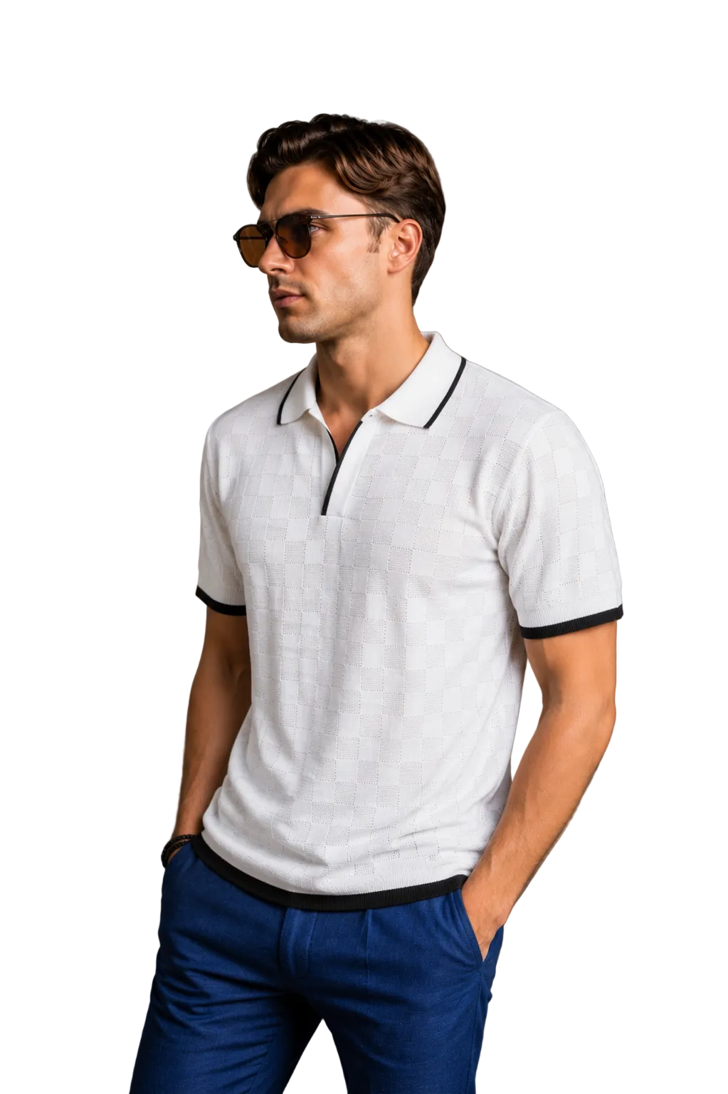 Men's S/S V-Neck Fancy Knit Sweater