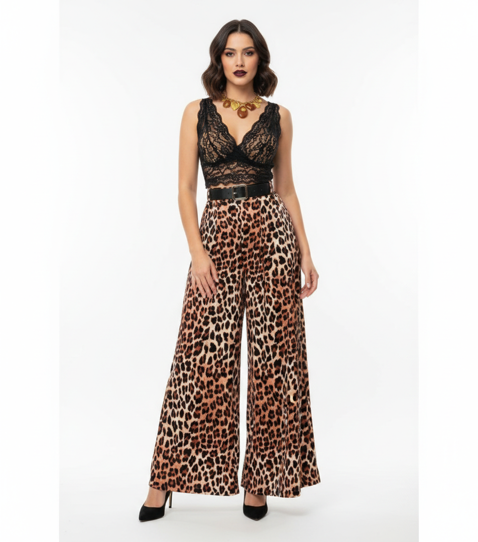 Pantalón Leopardo Pierna Ancha - Estampado Animal Print