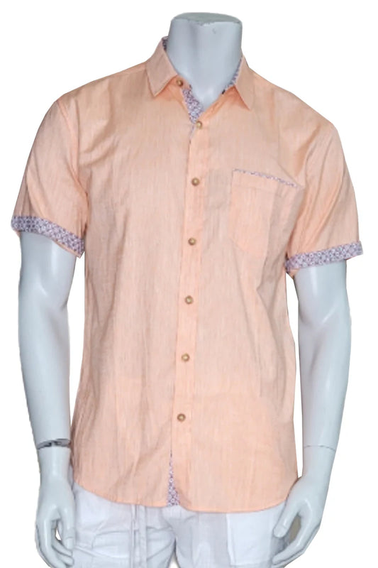 Bohio Men's Short Sleeve Linen Shirt - Orange