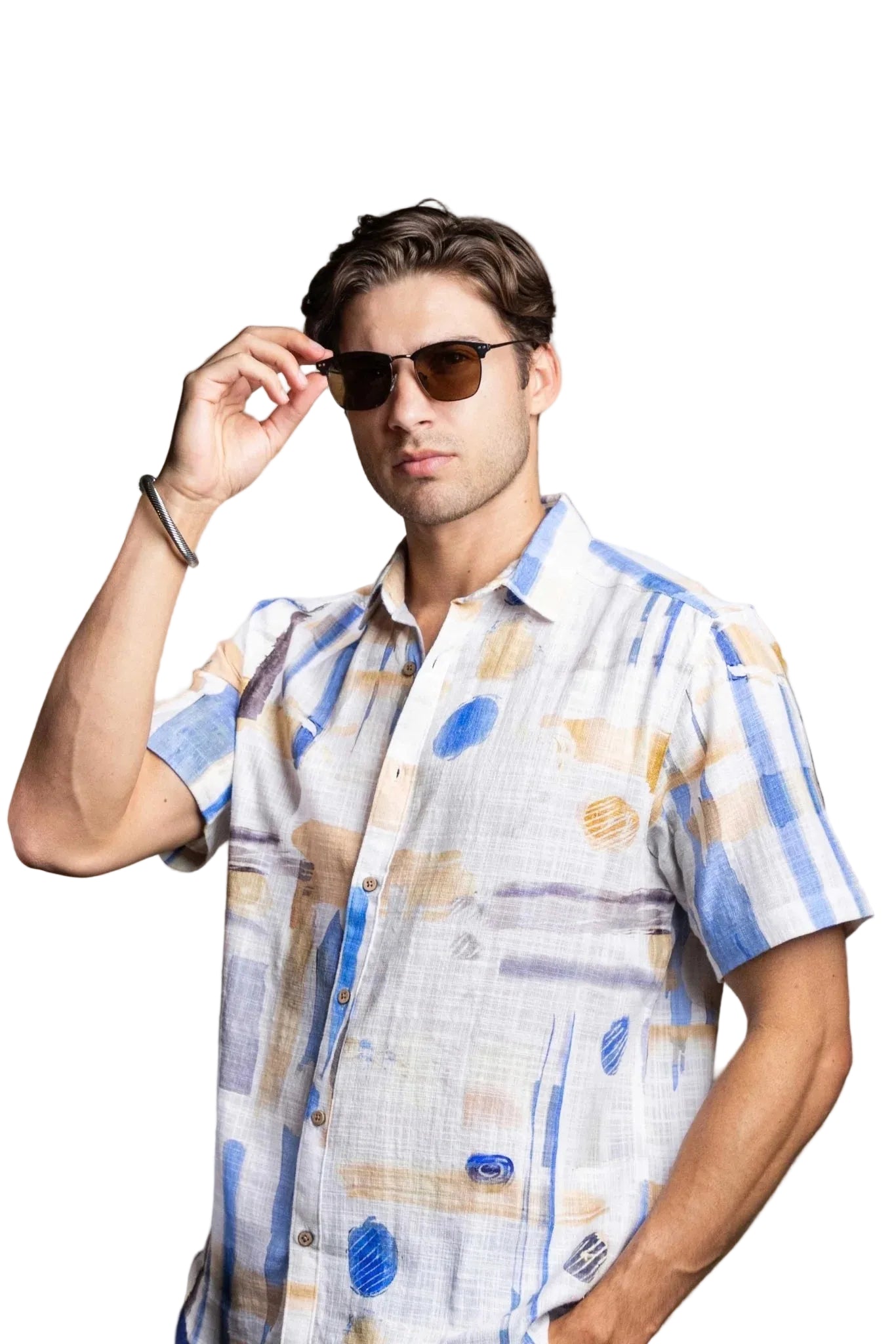 Men's S/S Button Down Crosshatch with Abstract Design