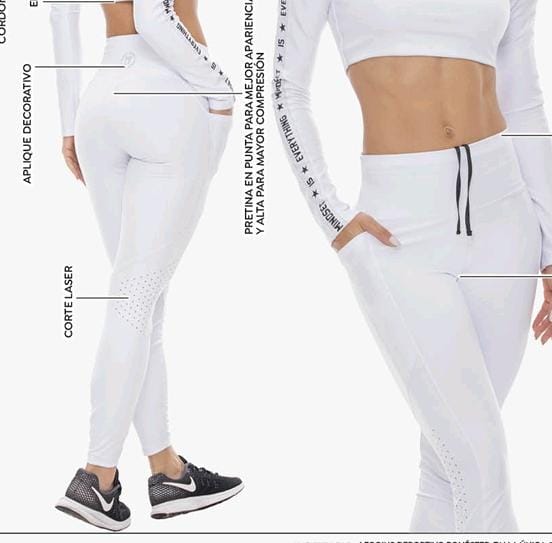 Leggings Deportivos Blancos - Pretina Punta con Cortes Láser