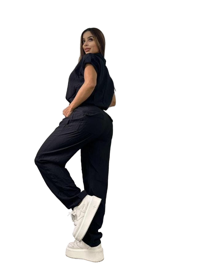 Set Urbano Total Black 2 Piezas - Camisa y Pantalón Cargo
