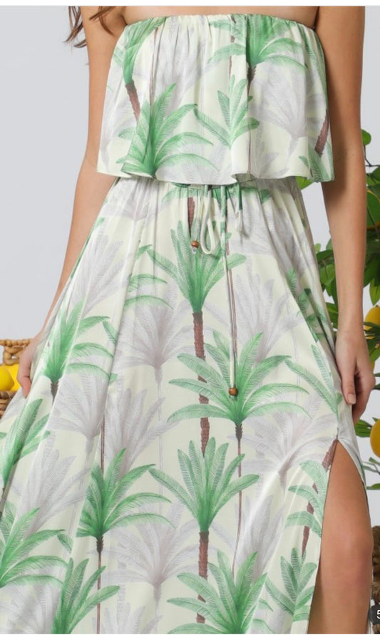 Vestido Maxi Strapless Estampado Tropical - AAKAA