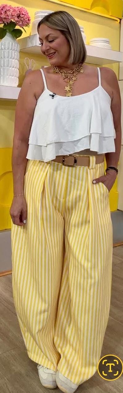 Pantalón Italiano Amarillo con Líneas Blancas