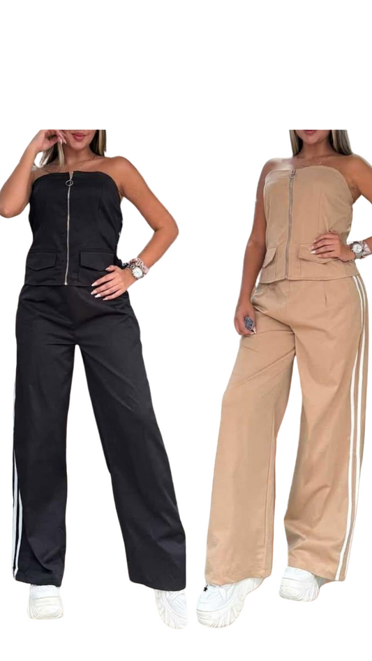 Set Strapless Power 2 Piezas - Top Zipper y Pantalón Deportivo