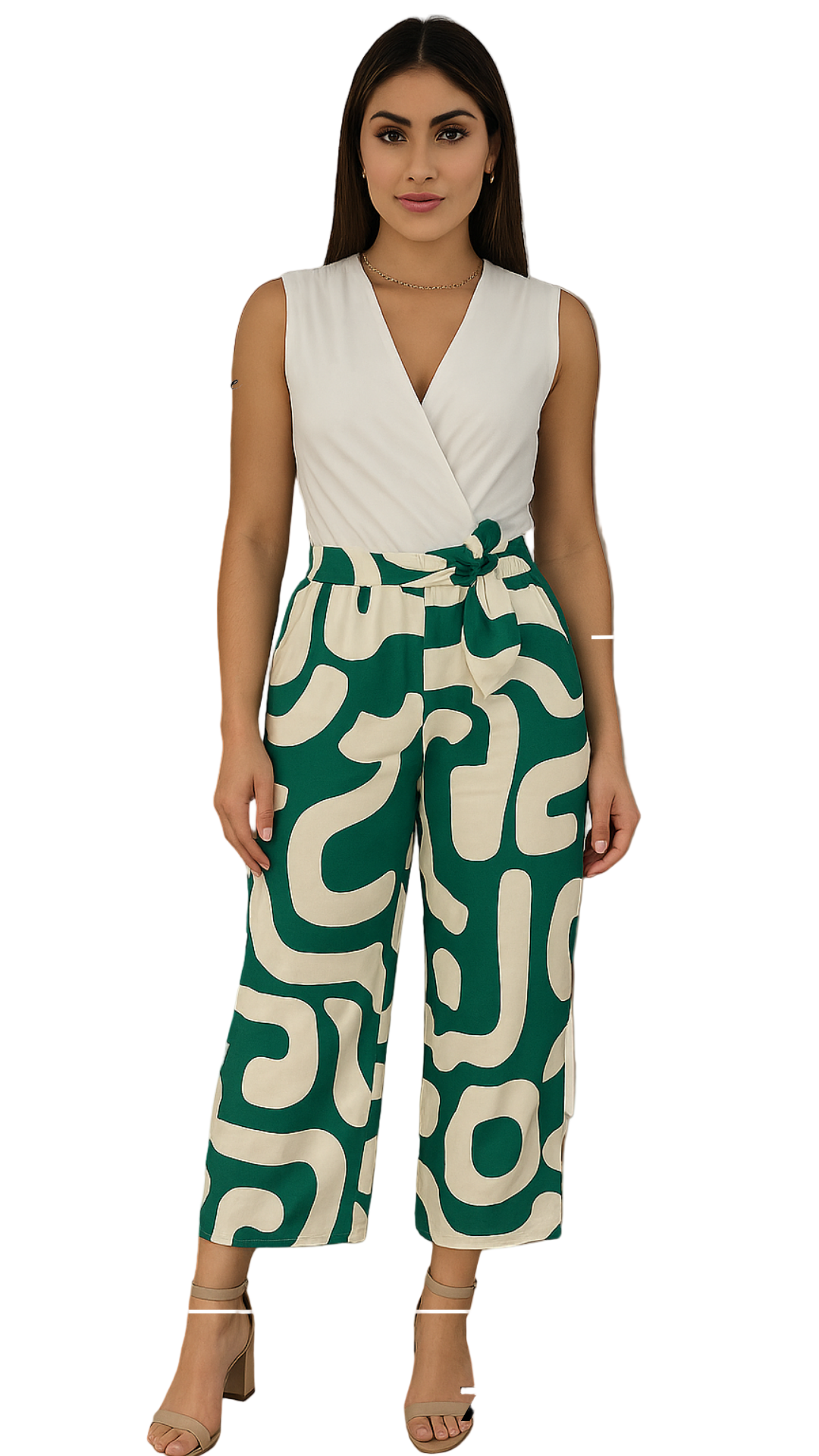 Casual Pants Green and marfil Print