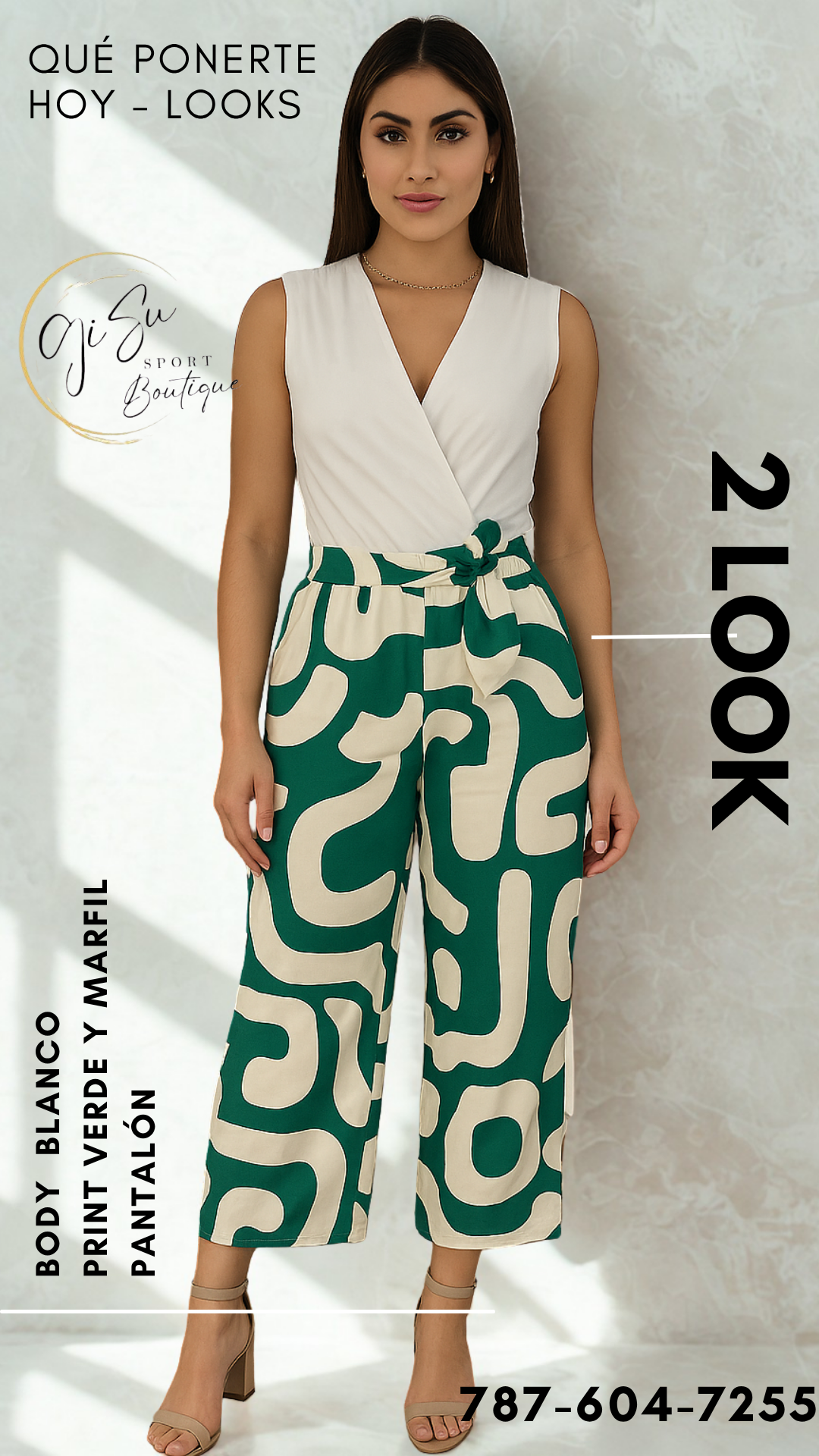 Casual Pants Green and marfil Print