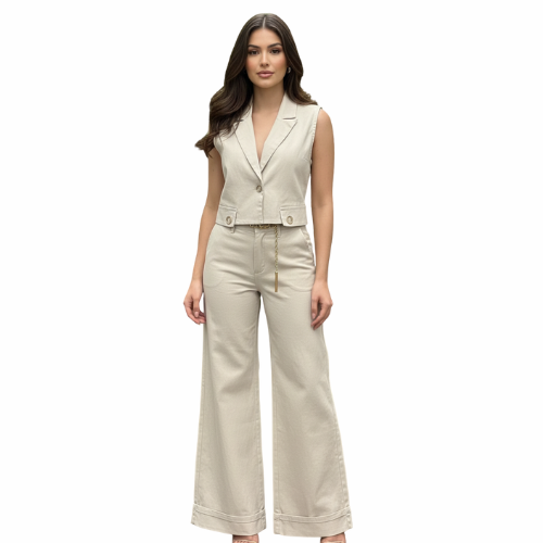 Conjunto Sastre 'Chic Effortless' - Chaleco y Pantalón Wide Leg Beige