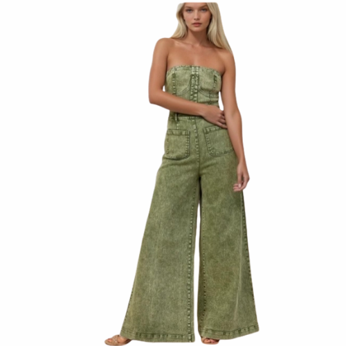 Enterizo Denim 'Moss' Strapless - Wide Leg con Efecto Desgastado
