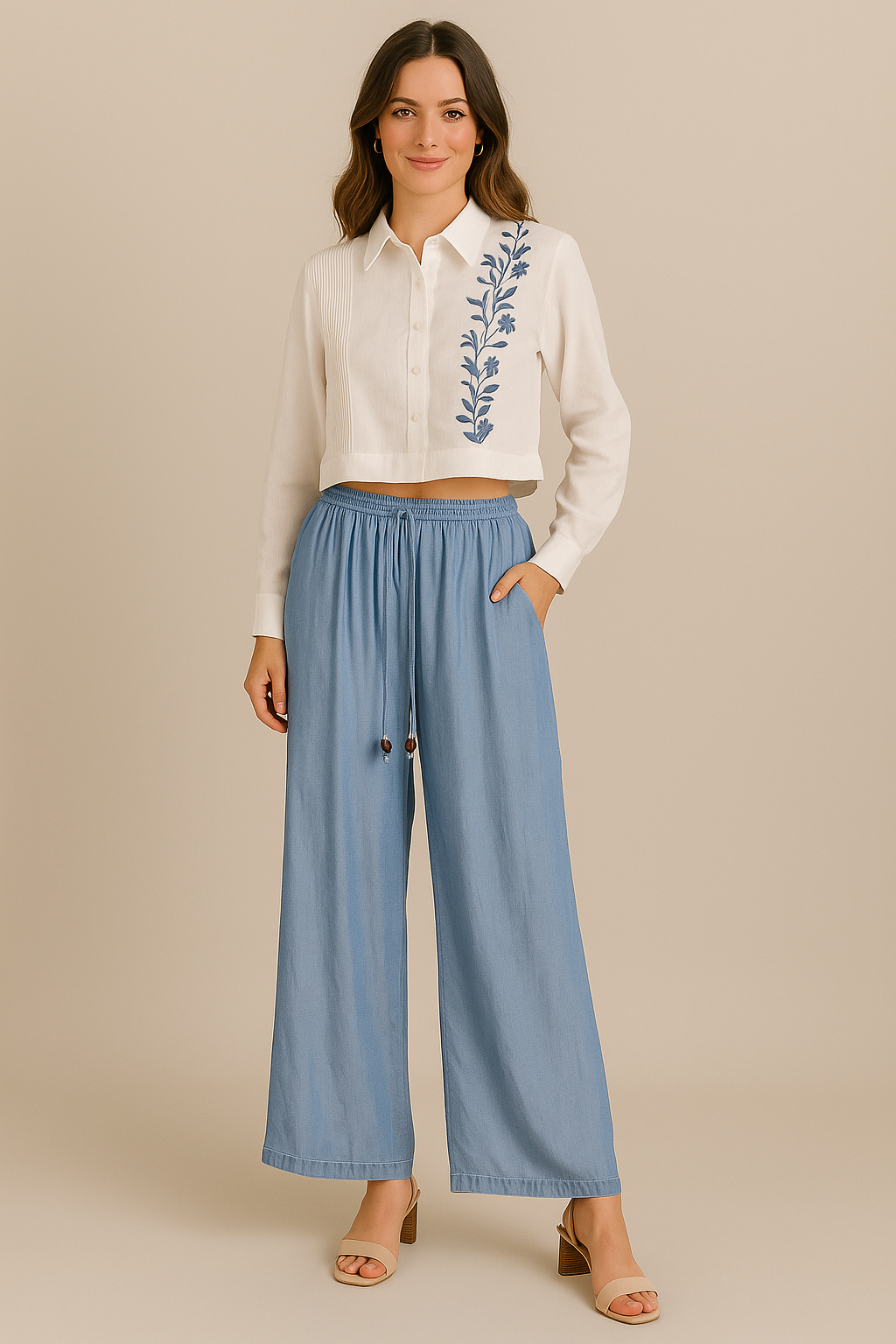 Women's Casual  Resort Wear Palazzo Pant with Drawstring Waist Rayon Blend