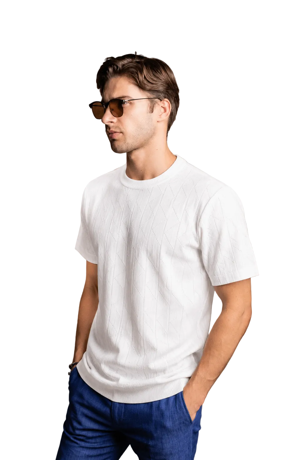 Men's S/S Round Neck Fancy Knit Sweater