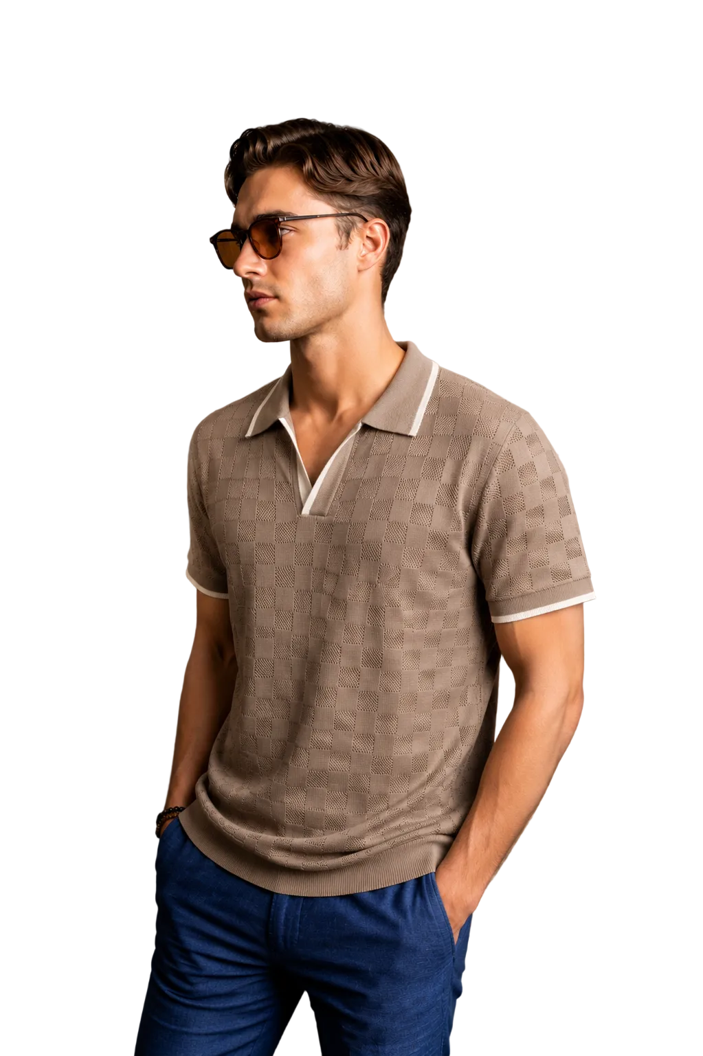 Men's S/S V-Neck Fancy Knit Sweater
