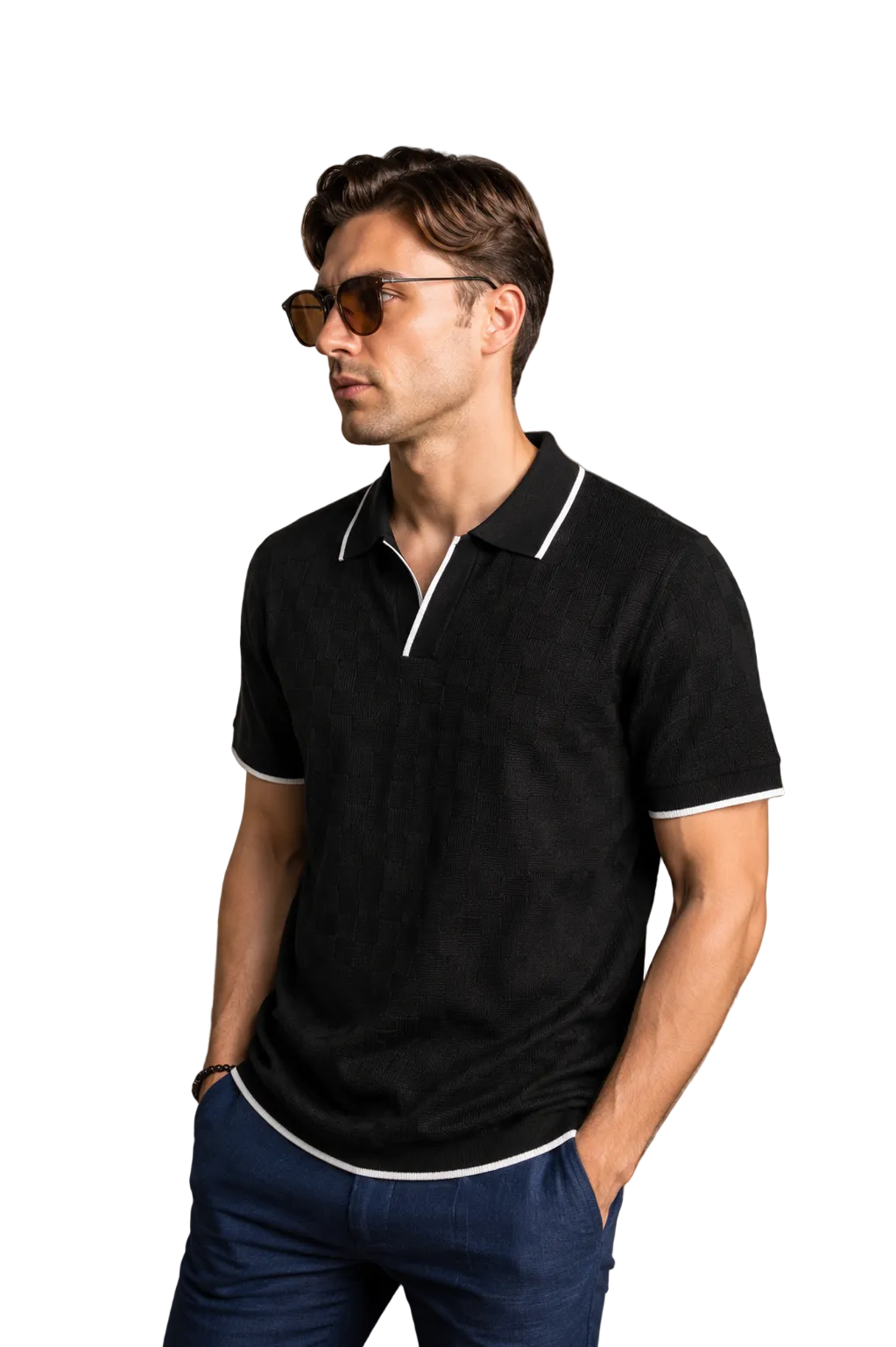 Men's S/S V-Neck Fancy Knit Sweater