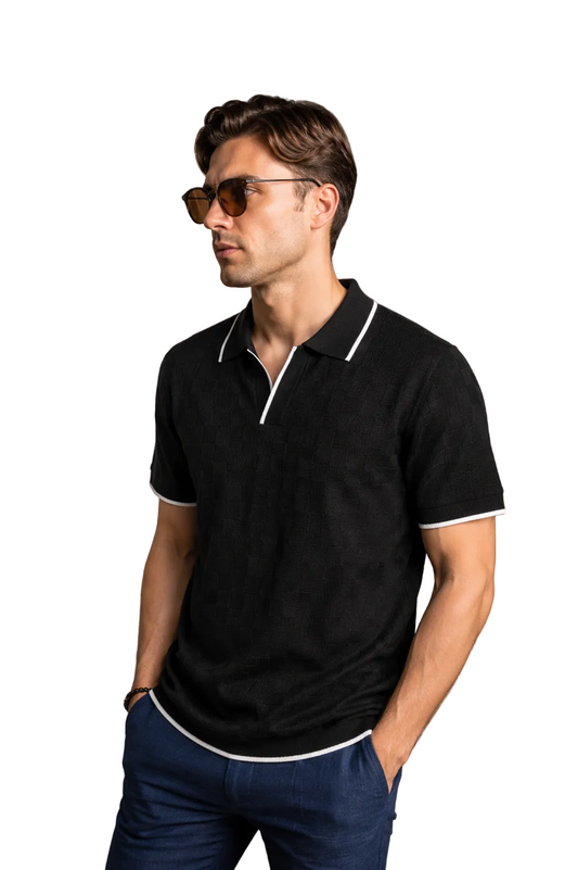 Men's S/S V-Neck Fancy Knit Sweater