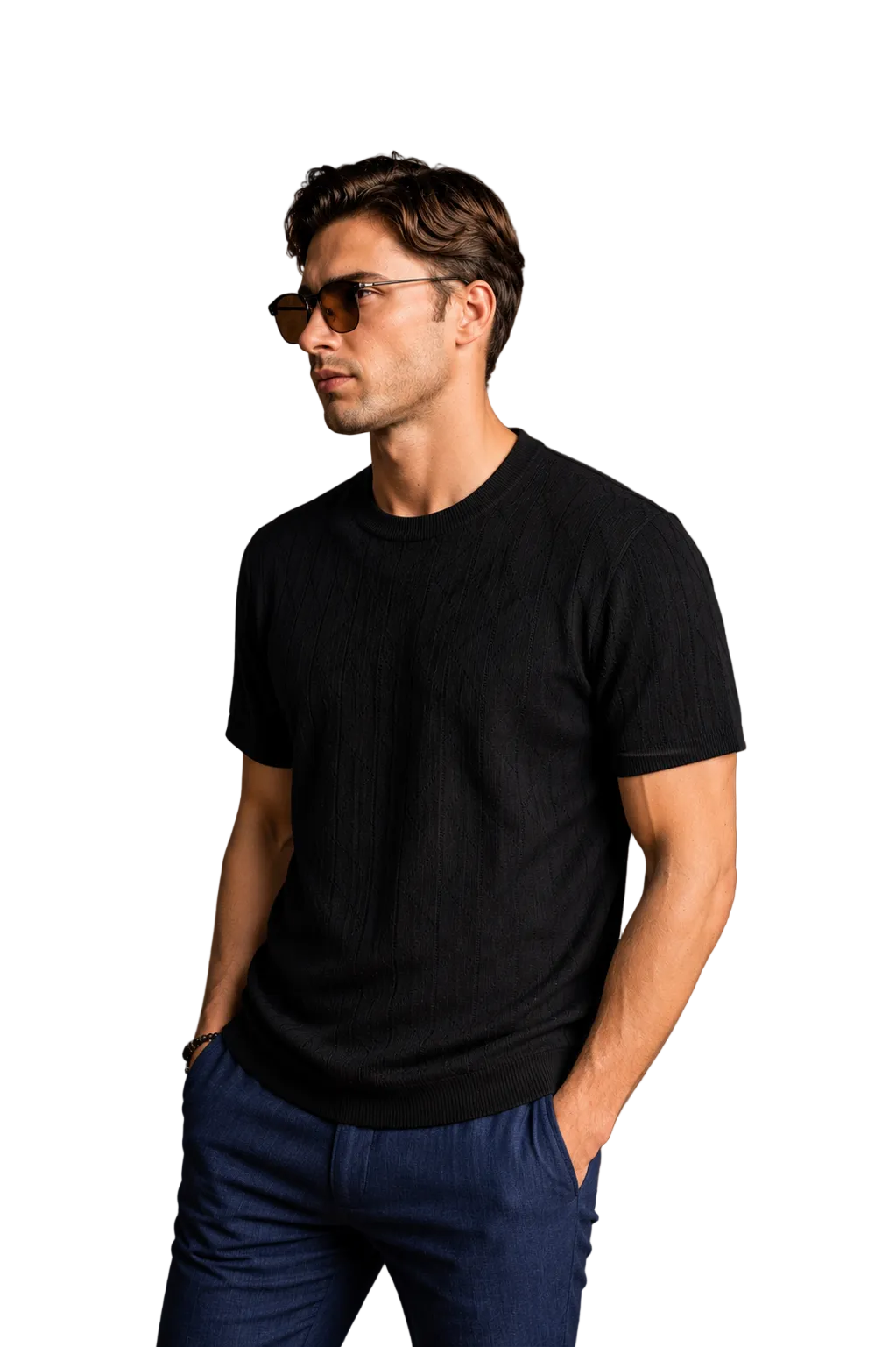Men's S/S Round Neck Fancy Knit Sweater
