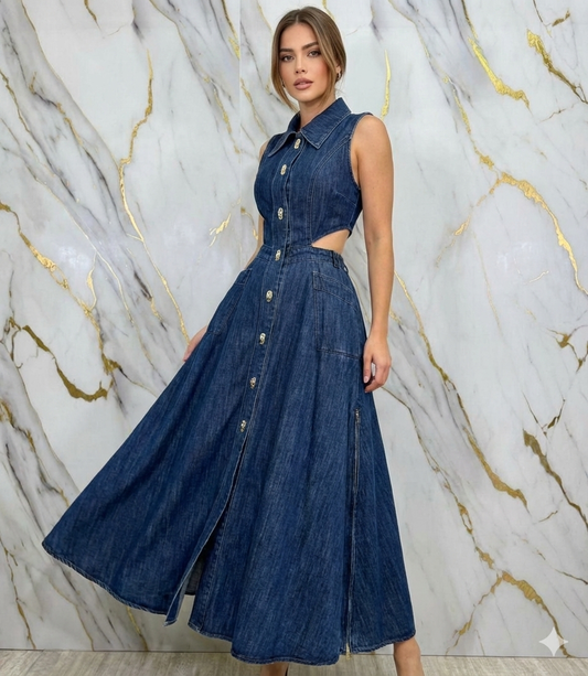 Traje Denim Espalda Descubierta - Elegante LC Collection