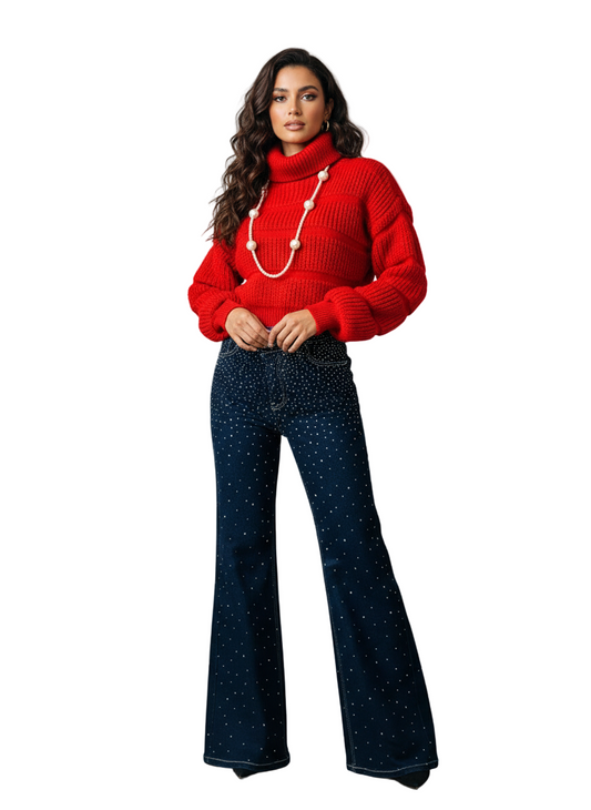 Suéter Top Crop de Punto Grueso Rojo - Italiano