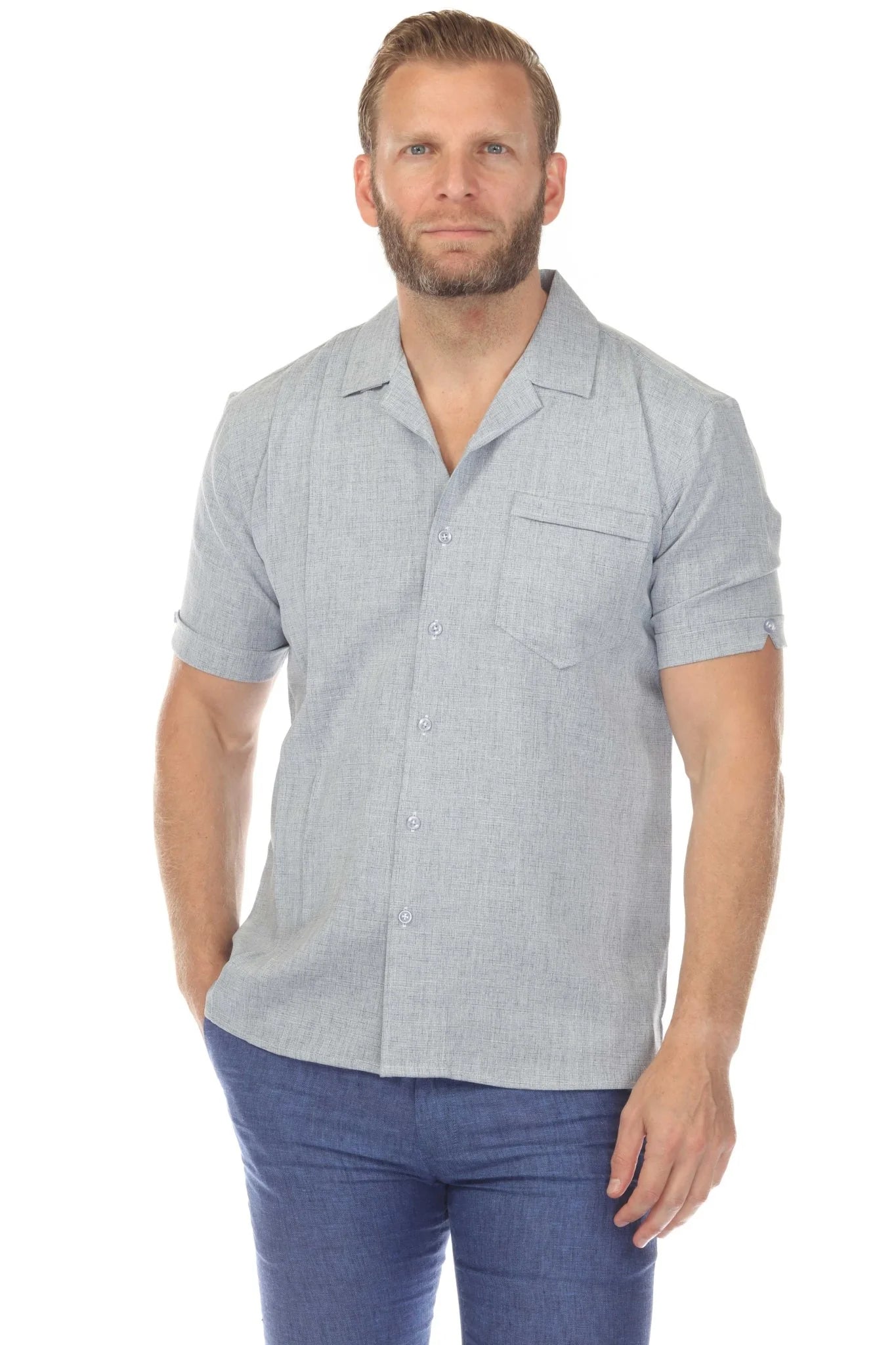 Men's S/S One Pocket Retro Shirt with Pleating