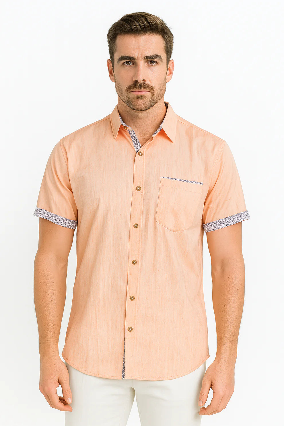 Bohio Men's Short Sleeve Linen Shirt - Orange