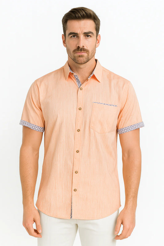 Bohio Men's Short Sleeve Linen Shirt - Orange