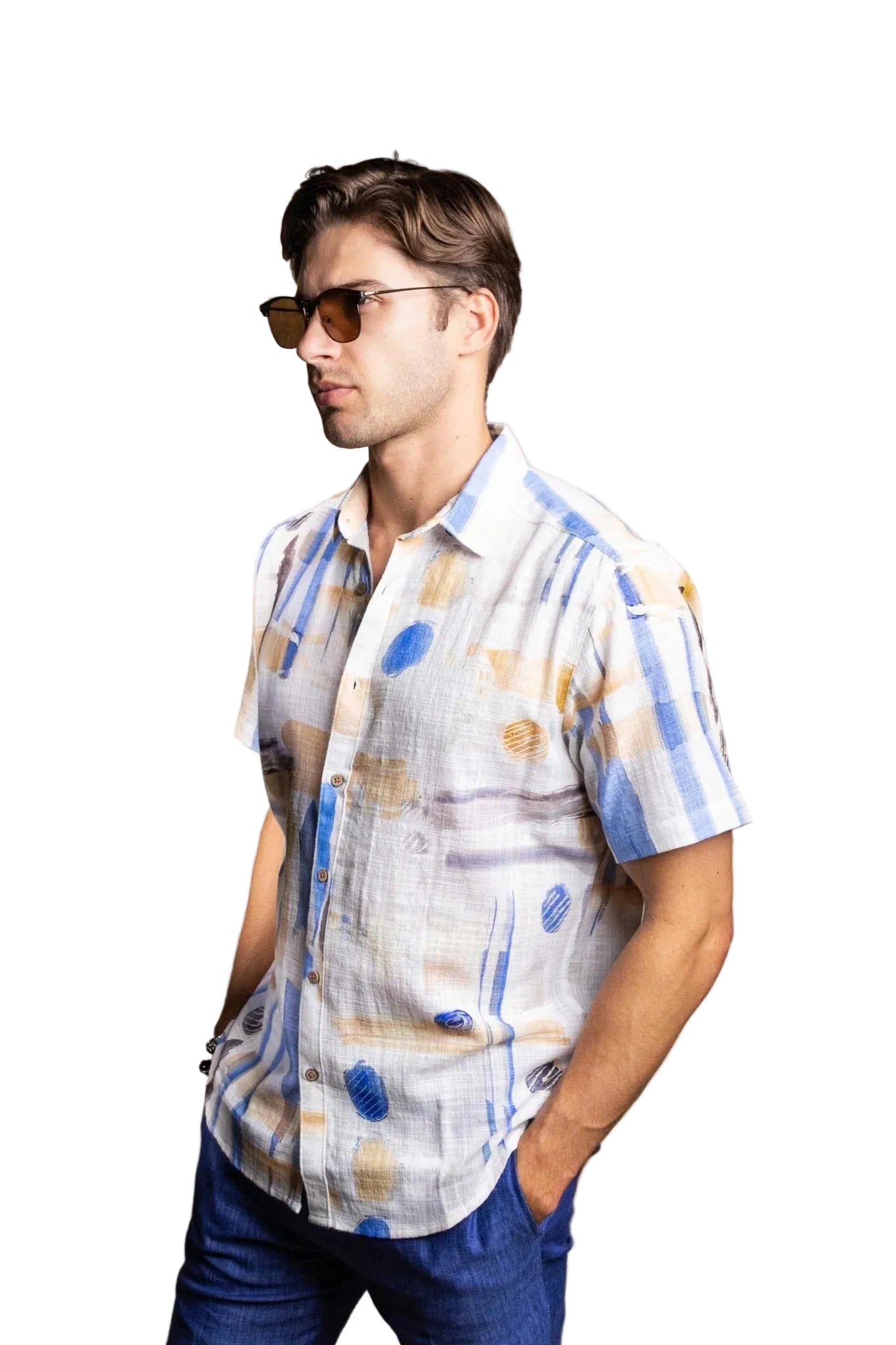 Men's S/S Button Down Crosshatch with Abstract Design
