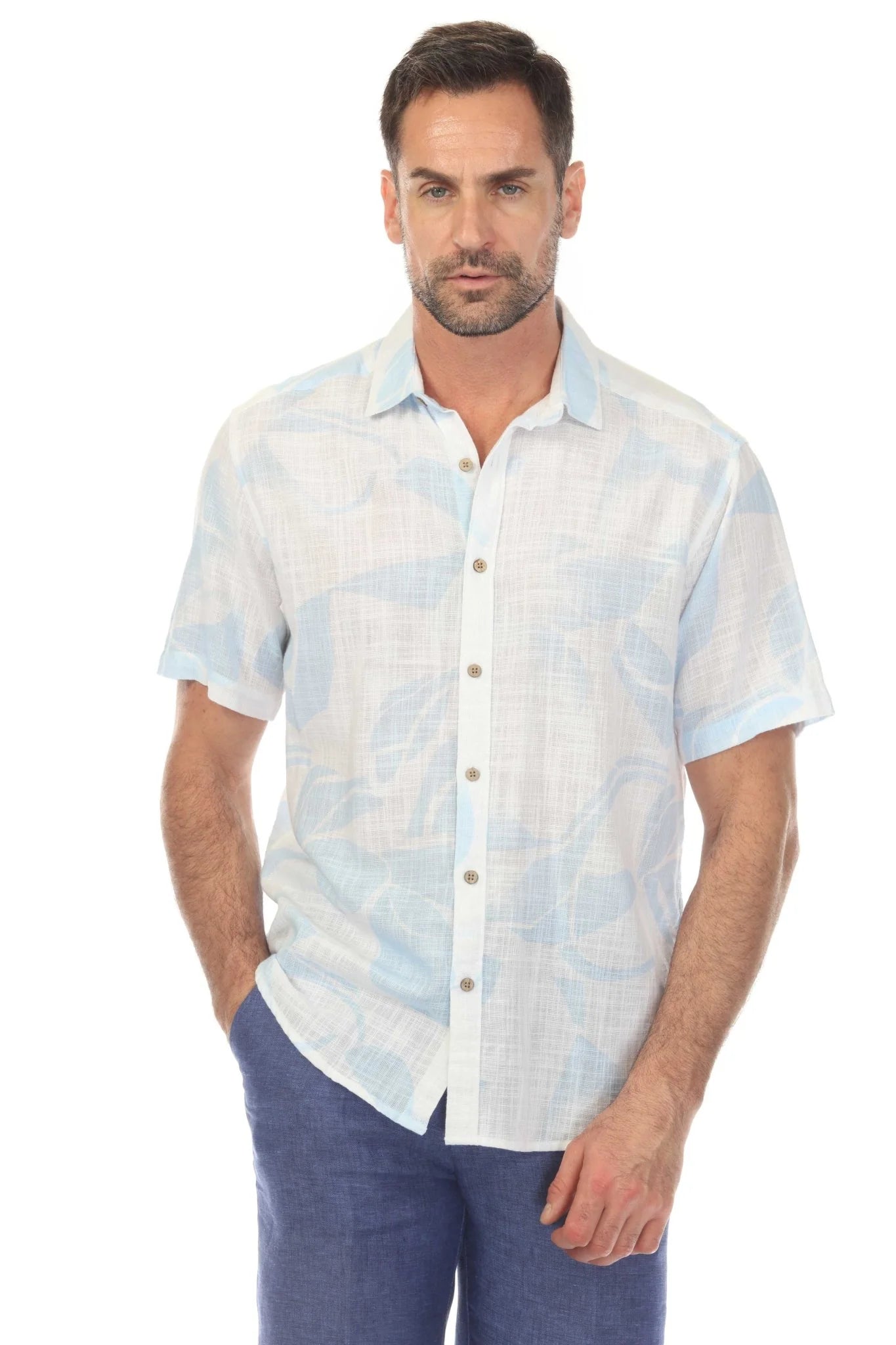 Men's S/S Button Down Crosshatch with Seabreeze Print
