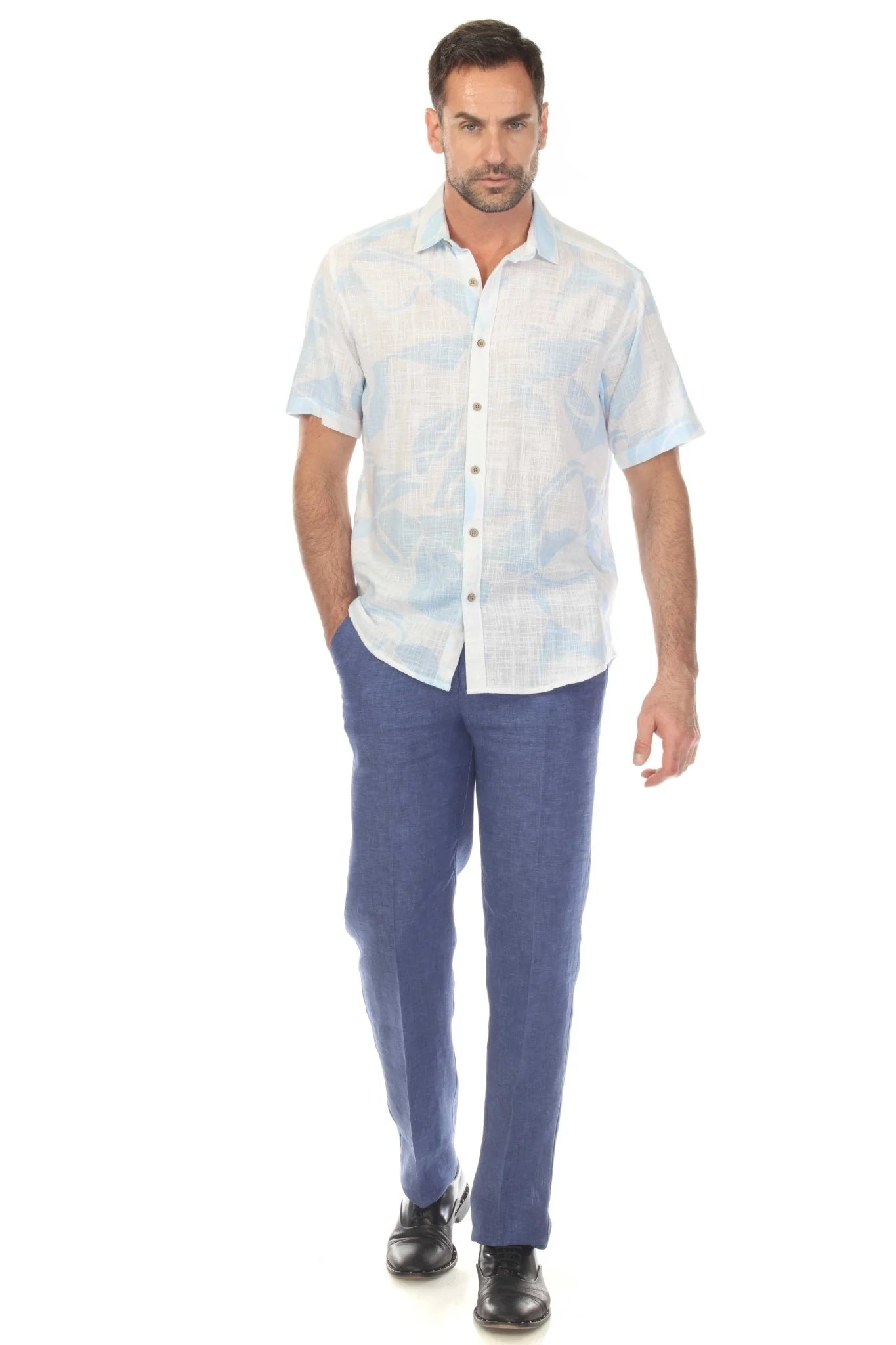 Men's S/S Button Down Crosshatch with Seabreeze Print