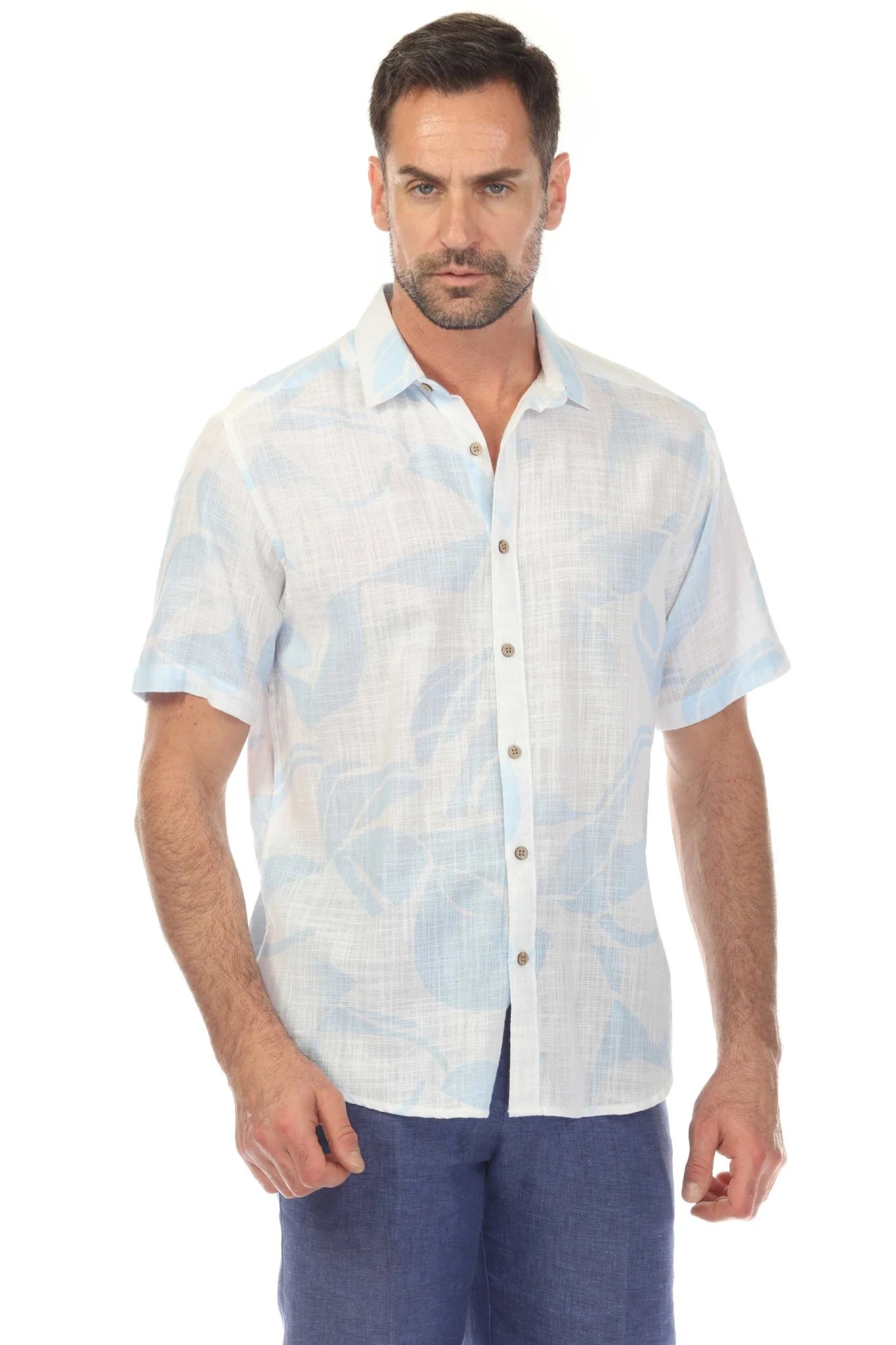 Men's S/S Button Down Crosshatch with Seabreeze Print
