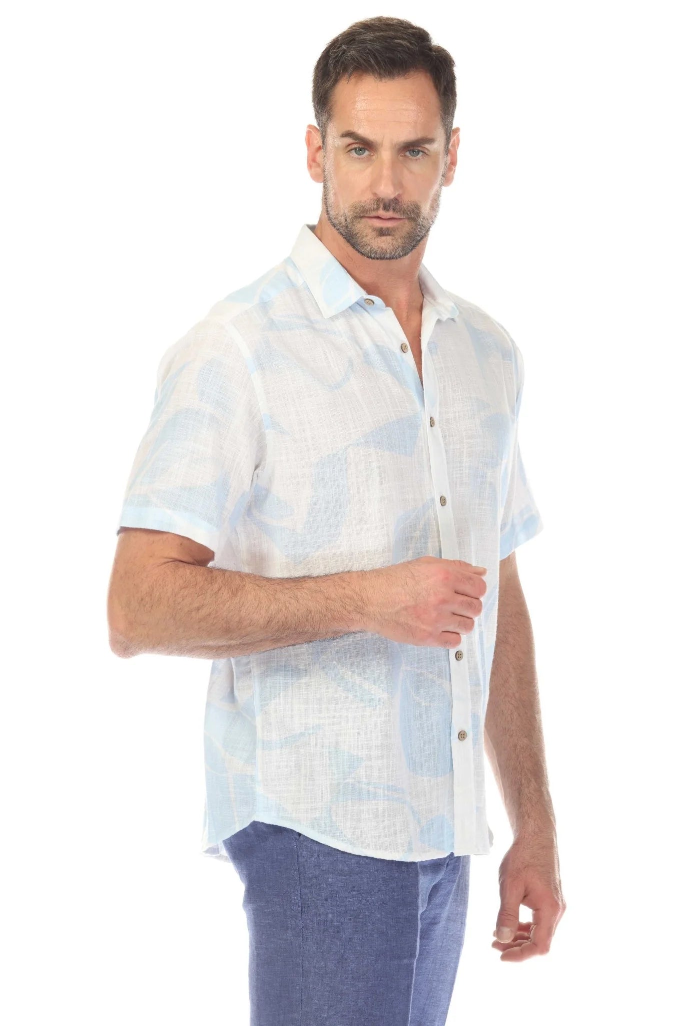 Men's S/S Button Down Crosshatch with Seabreeze Print