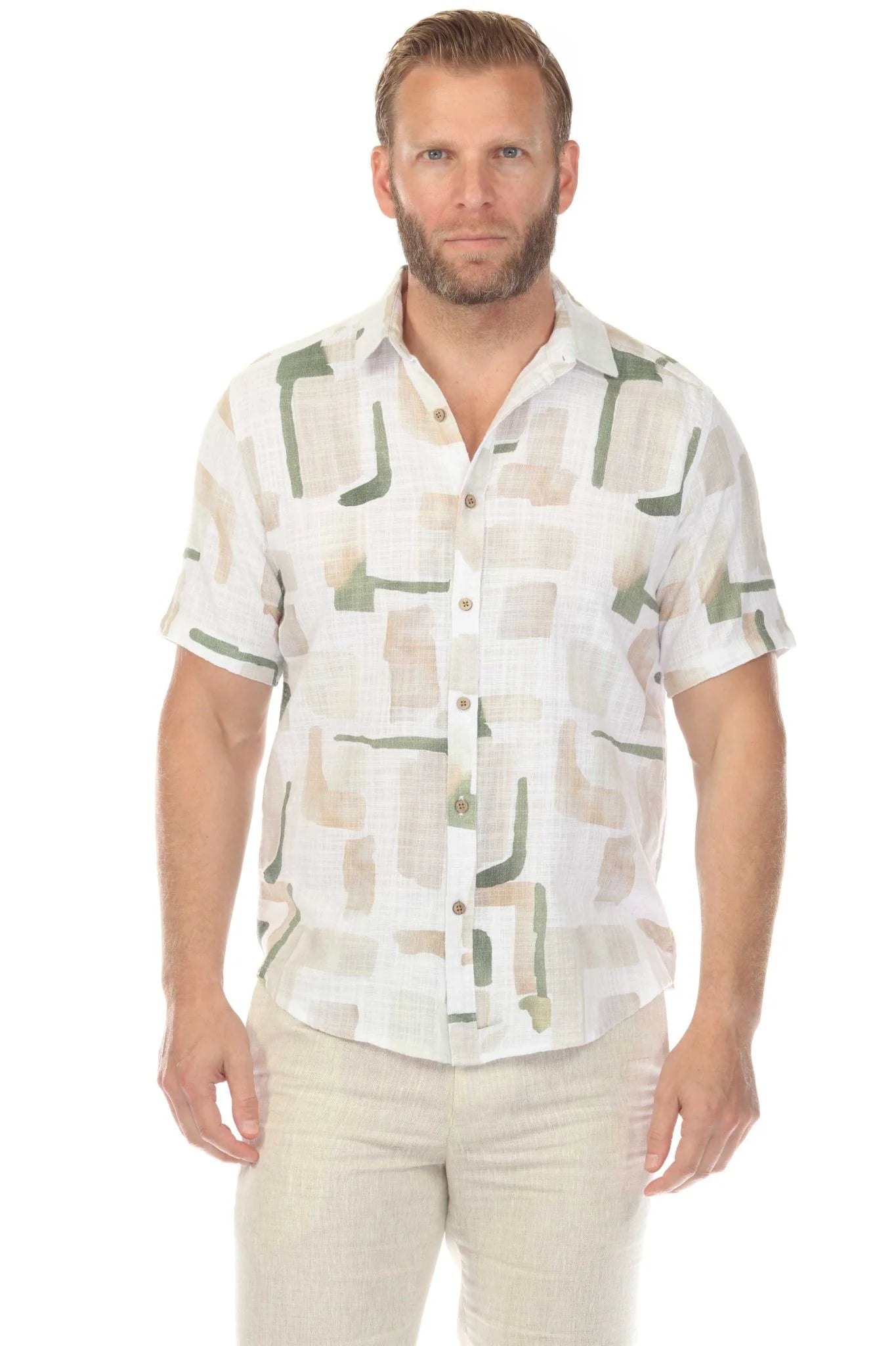Men's S/S Button Down Crosshatch with Abstract Design – Multi