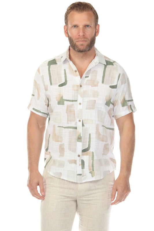 Men's S/S Button Down Crosshatch with Abstract Design – Multi
