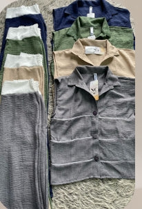 Set de Lino casual sin mangas detalle en blanco