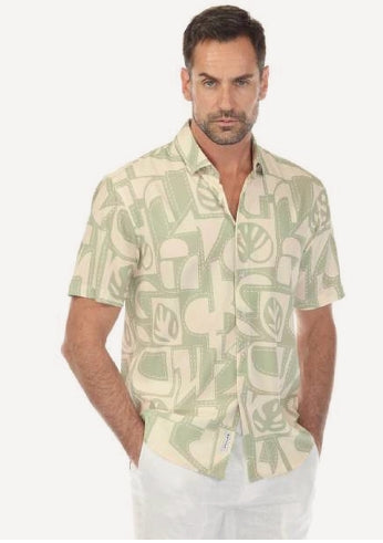 Men's S/S Sage Printed 4-Way Stretch Cubic Texture Shirt