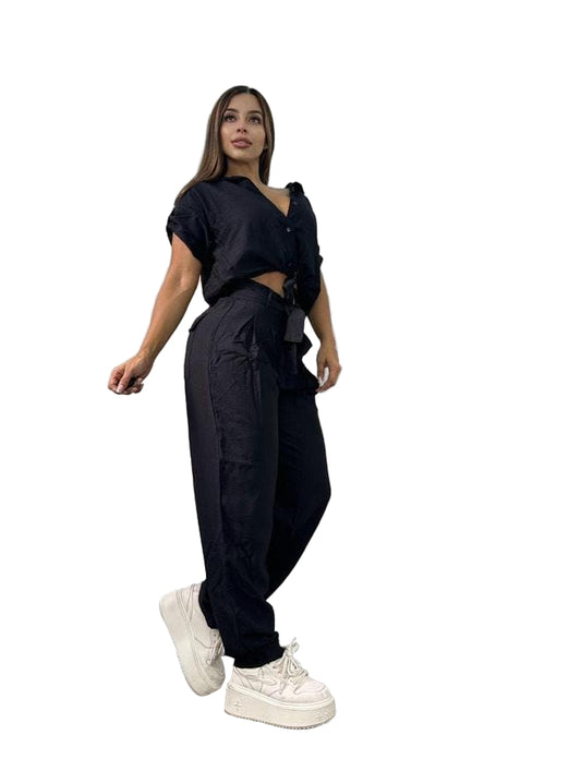 Set Urbano Total Black 2 Piezas - Camisa y Pantalón Cargo