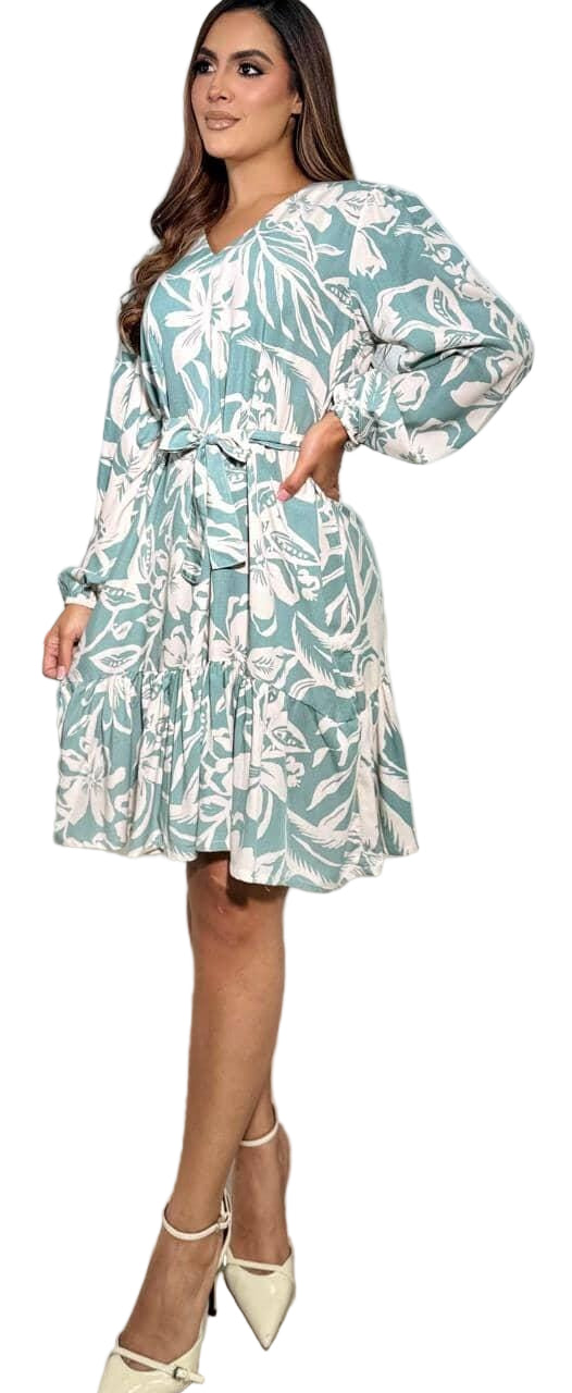 Vestido floral con lazo en la cintura