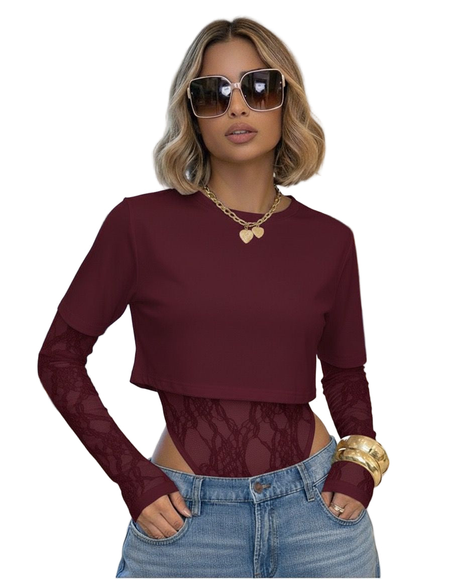 Burgundy Lace Layered Top (Italy Collection)