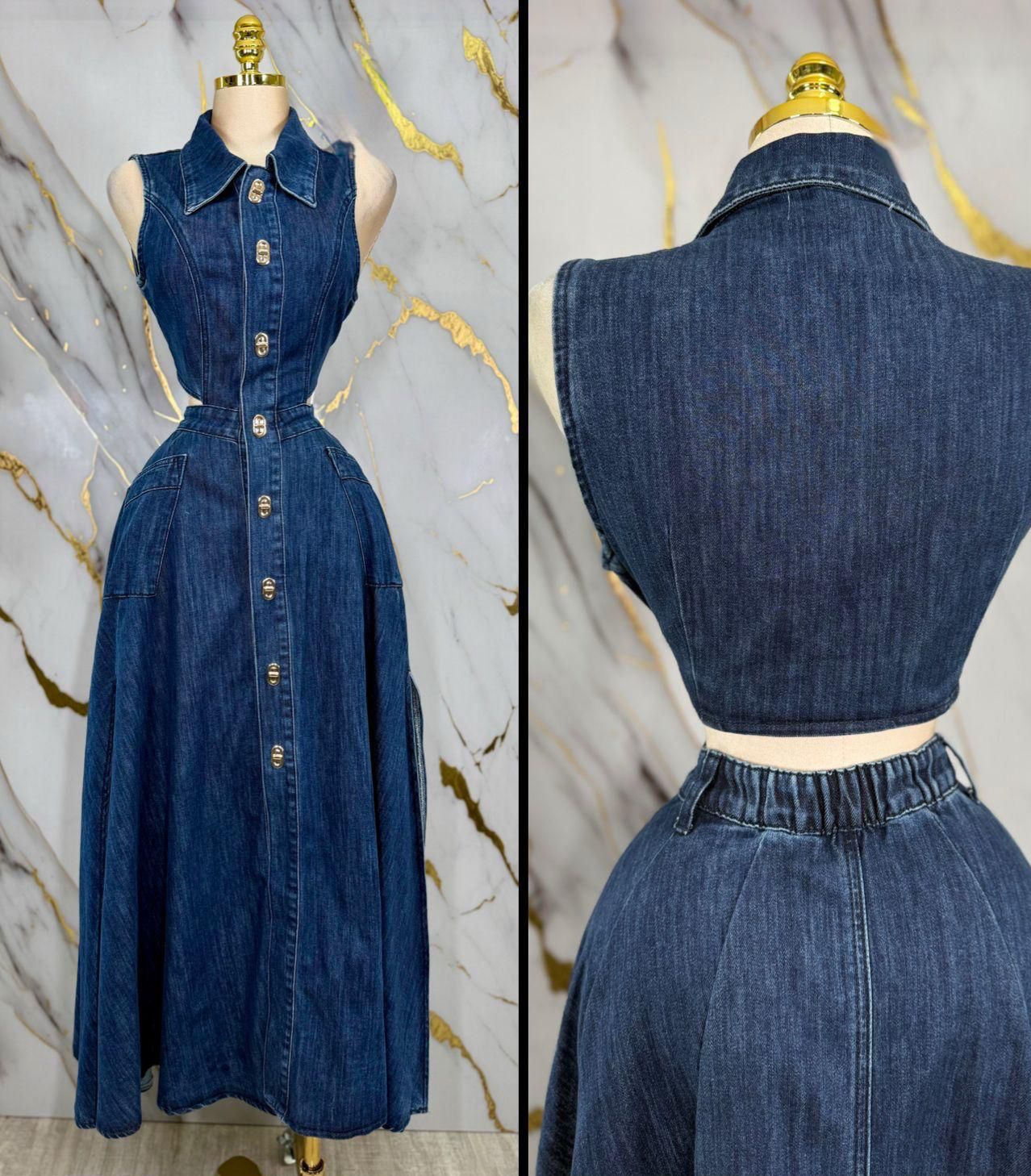 Traje Denim Espalda Descubierta - Elegante LC Collection