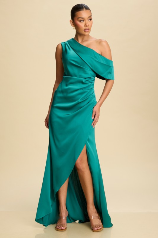 Vestido Asimétrico de Un Hombro - Verde Elegante