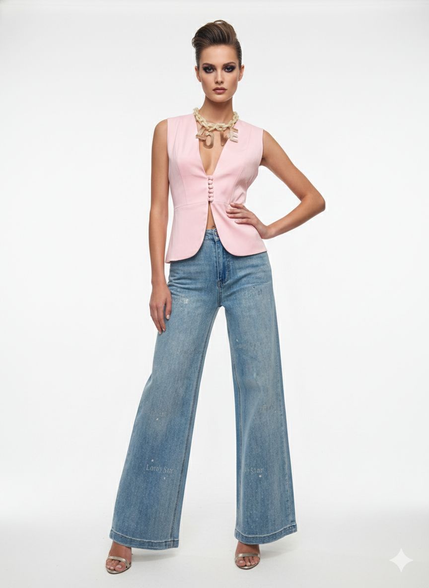 Jean Italiano de Pierna Ancha con Brillo Sutil de Estrellas