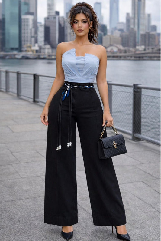 Top azul con Drapeado Strapless