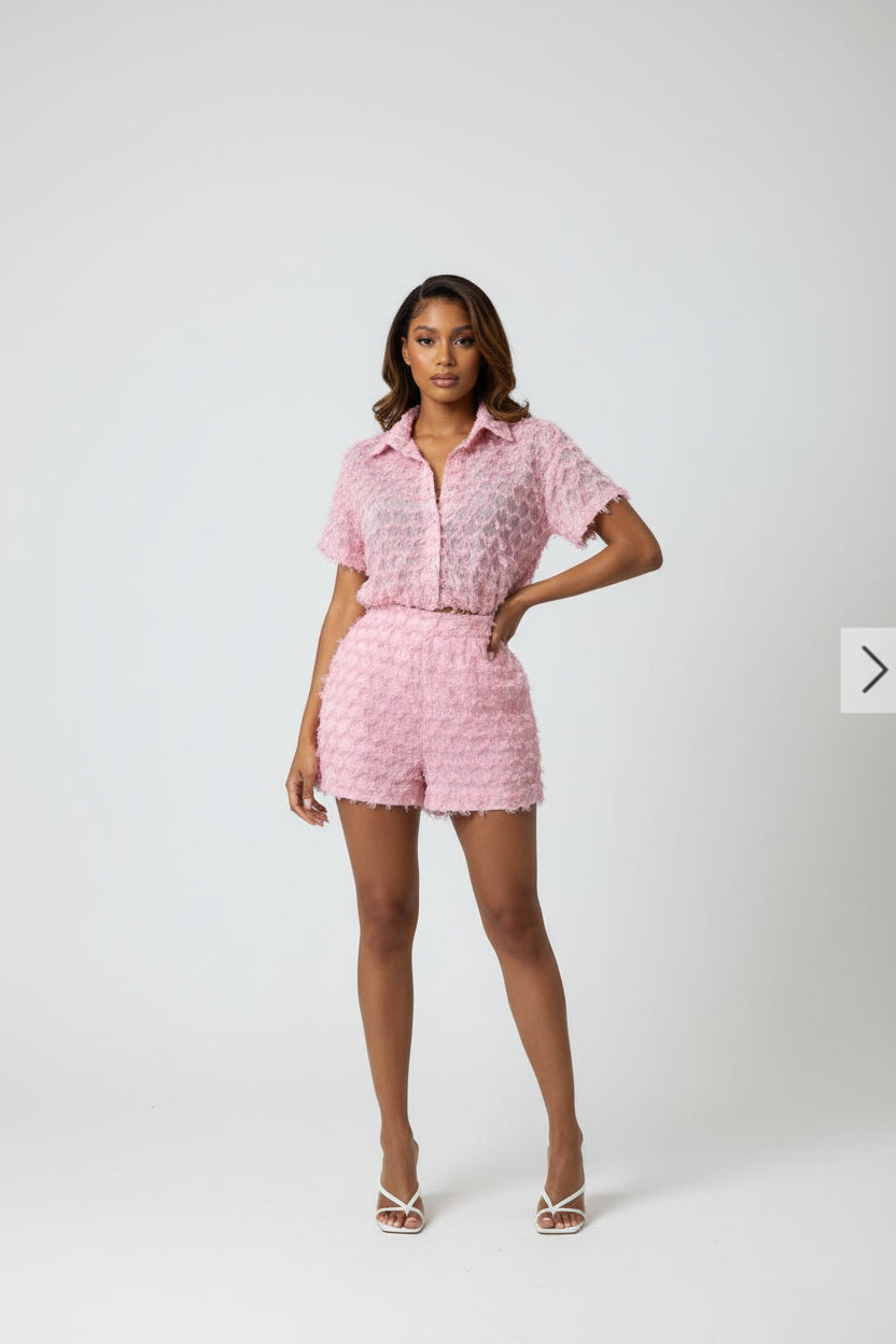 Conjunto Premium Textura Flecos - Top y Shorts