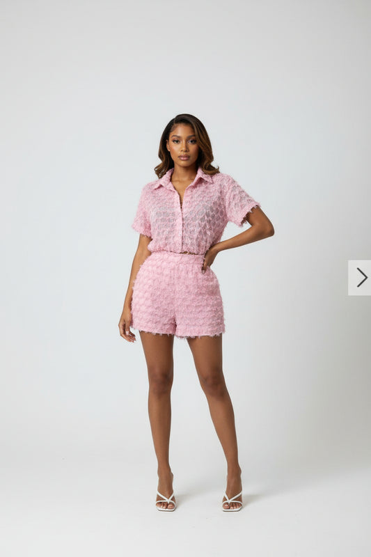 Conjunto Premium Textura Flecos - Top y Shorts