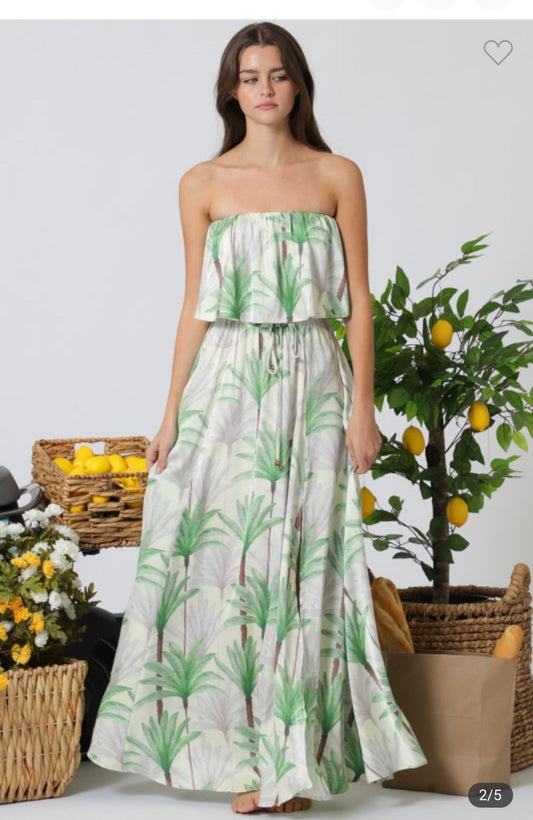 Vestido Maxi Strapless Estampado Tropical - AAKAA