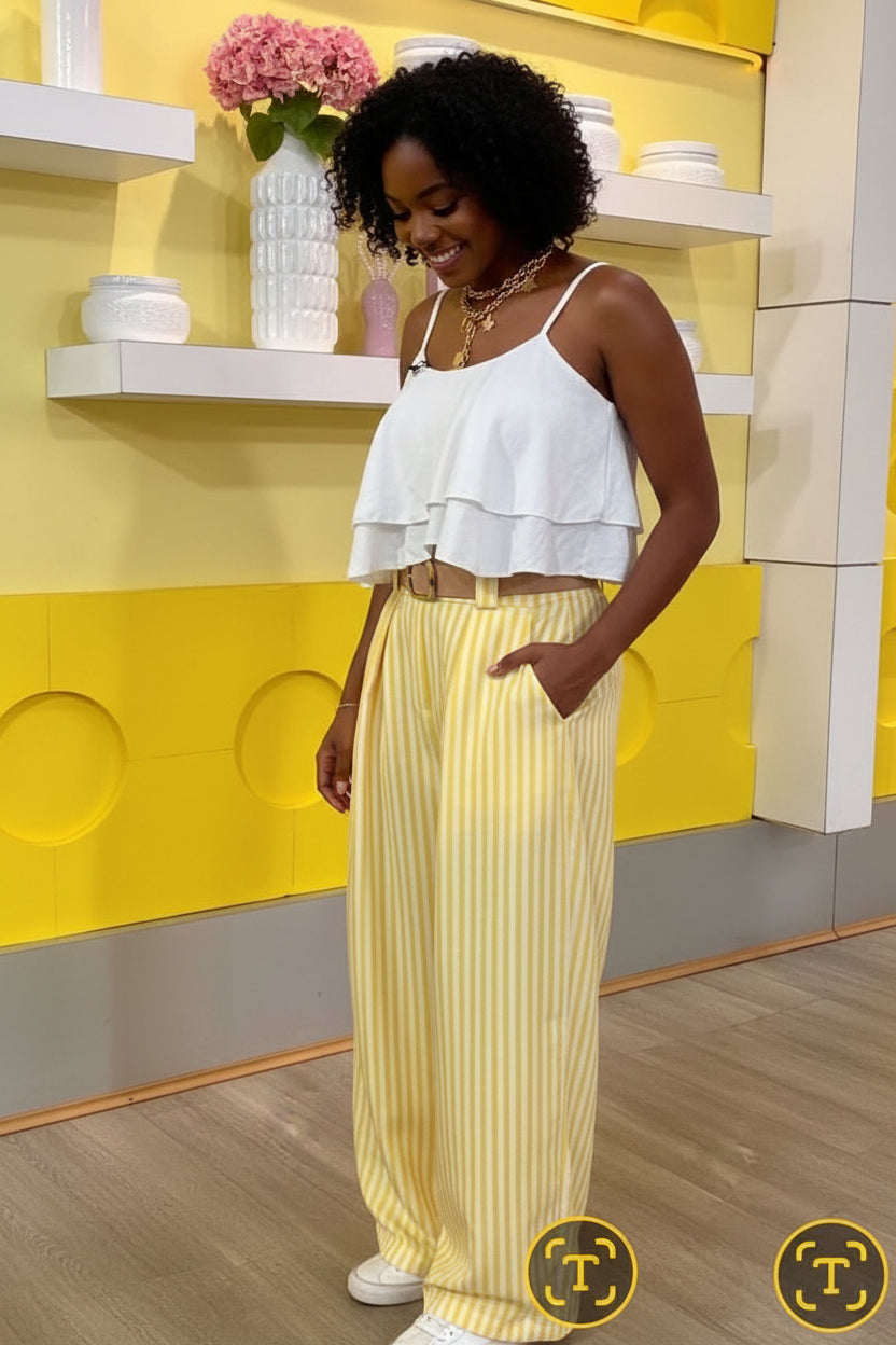 Pantalón Italiano Amarillo con Líneas Blancas
