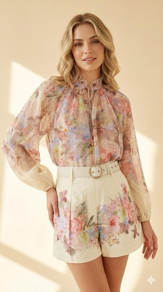 Elppis 3-Piece Floral Set | Blusa, Top & Short Premium