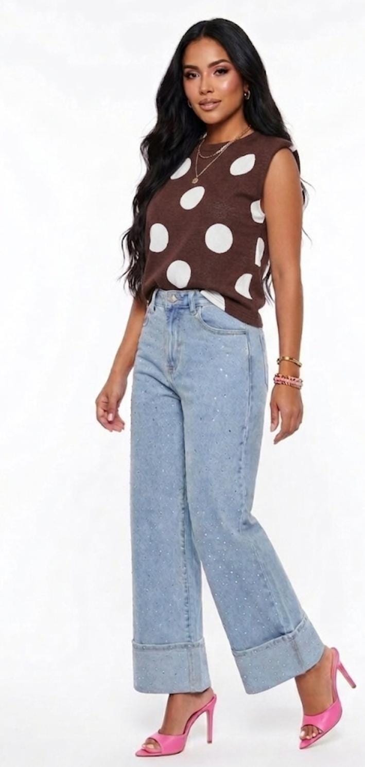 Italian Polka Dot Shoulder Pad Top – Brown & White