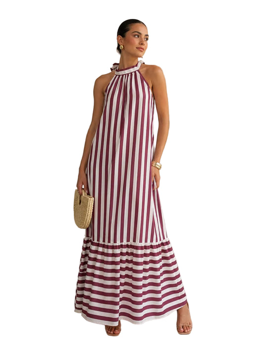 Vestido Halter Maxi Rayas Rosa y Blanco  Italiano